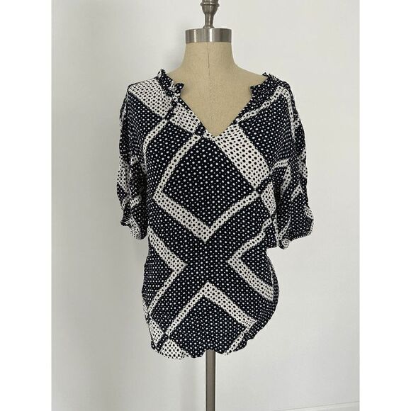 Nautica Scarf Dot Print Split Neck Top M - Picture 2 of 8